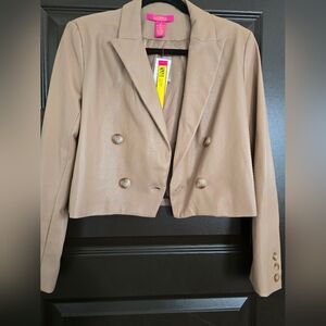 NWT Catherine Maladrino Faux Leather Cropped Blazer Size Medium